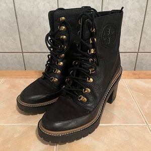 Tory Burch Miller Mixed Materials Lug Sole Boots Perfect Black Size 7.5 NWT